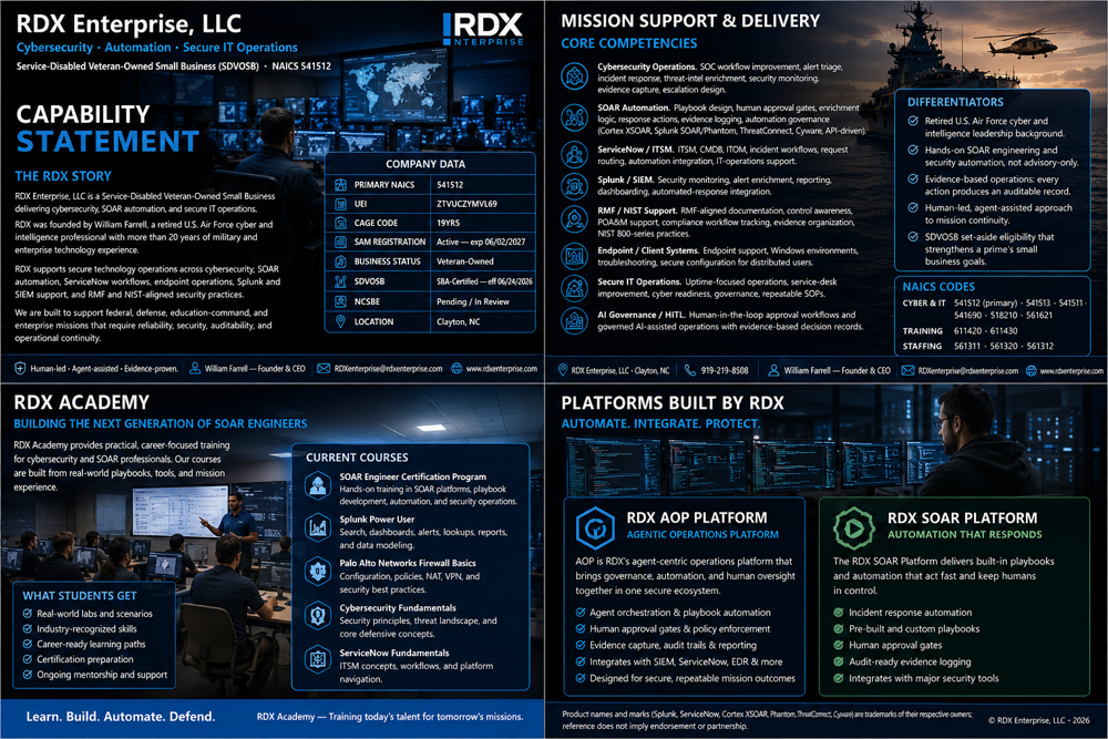 RDX 1-page capability statement front cover