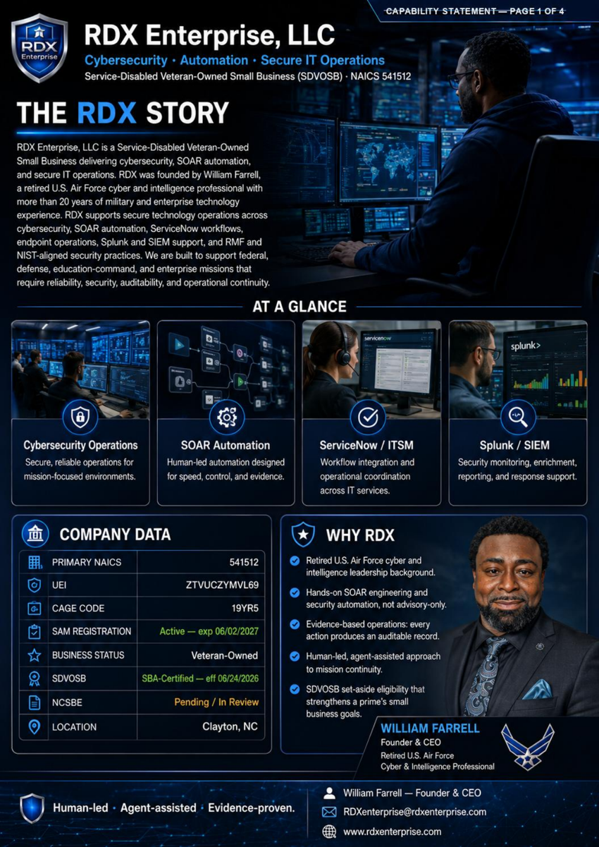 RDX 4-page capability statement front cover